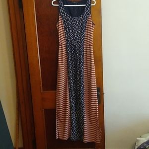 Red White And Blue Geometric Pattern and Striped Maxi Dress by THML, Large, EUC
